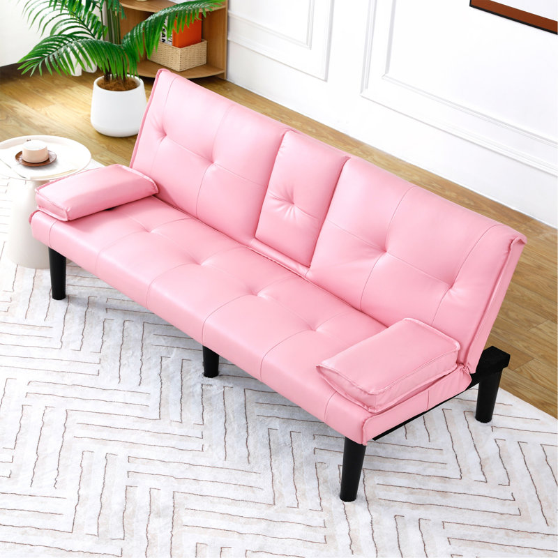 Canapé-lit multifonctionnel rose en PVC de 170 cm, pliable avec porte-gobelet, transforme le salon en chambre d'amis