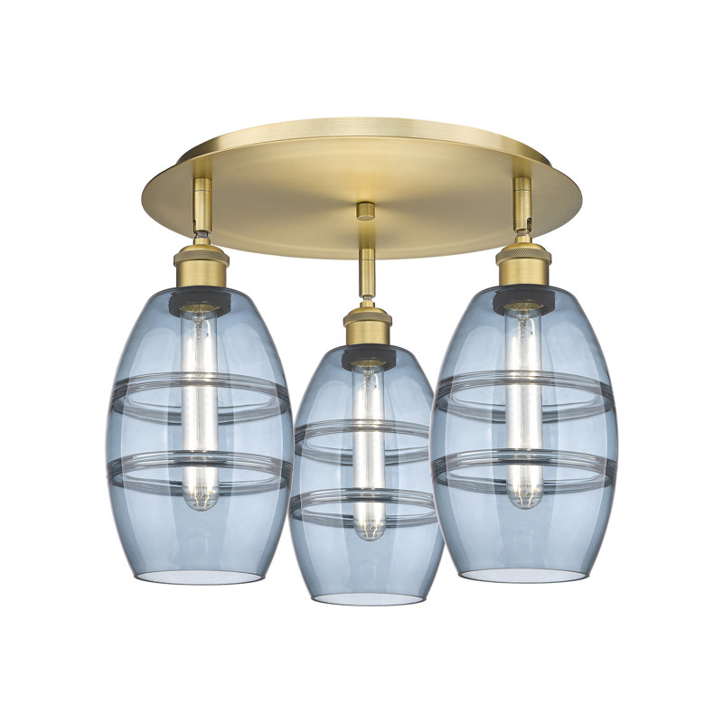 Plafonnier encastré Dundrod, Laiton brossé, H 9,13 po x l 17,63 po x P 17,63 po, Bleu princesse