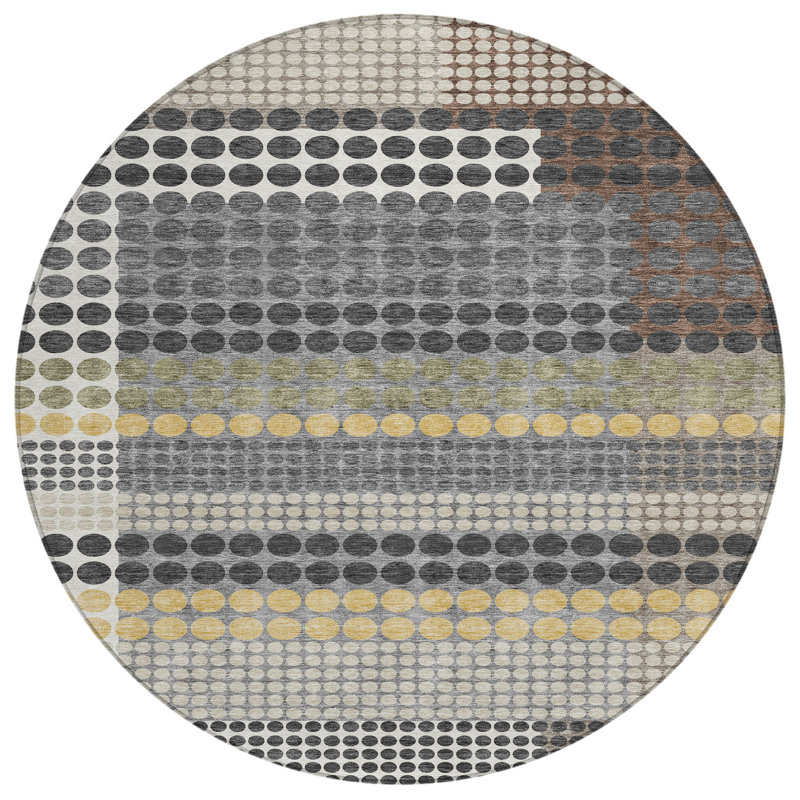 Machine Washable Indoor/Outdoor Chantille ACN2445 Geometric Rug, 8' Round, Black