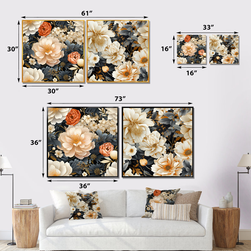 Montcalm - Ensemble de 2 impressions murales florales, Cadre blanc, H 16 po x l 33 po x P 1 po
