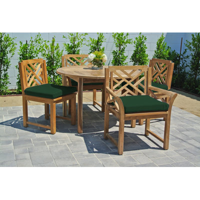 Monterey 4 - Person Teak Wood Patio Dining Set with Round Table , Sunbrella® Cushions Included