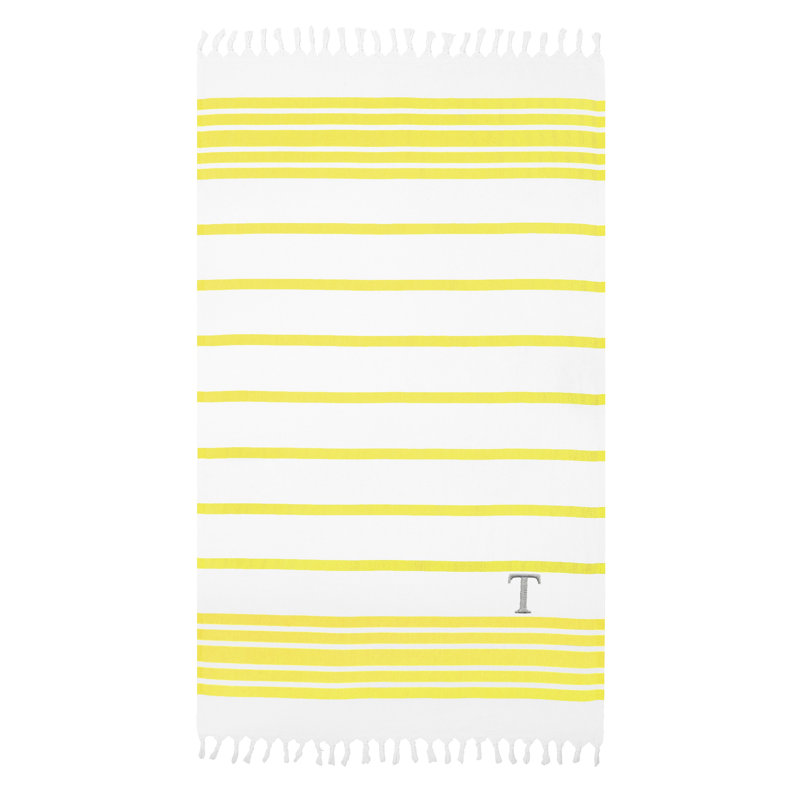 Serviette de plage 100% coton à chevrons, Bleu royal / gris, T