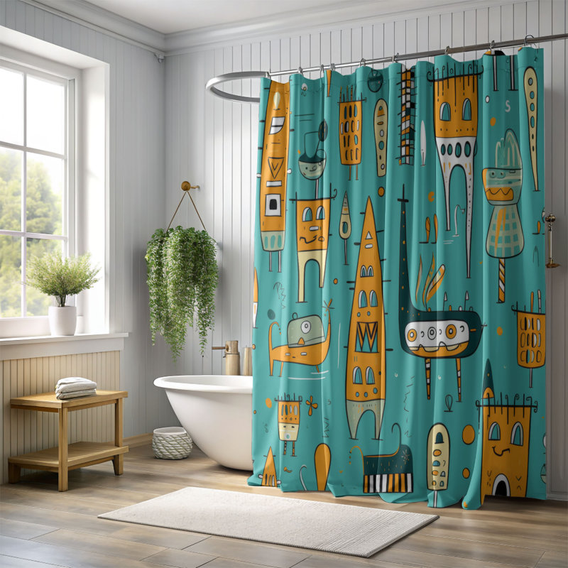 Peppy City - Rideau de douche Premium, H 74 po x l 71 po