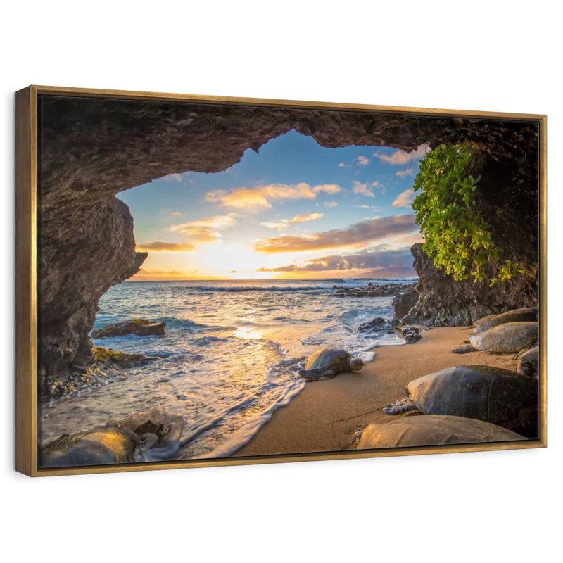 Tortue Maui, 25 po x 17 po, Cadre flottant doré