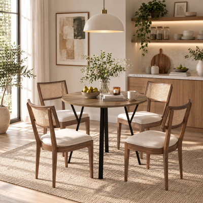 Round Dining Table, Small Circular Kitchen Table with Black Metal Legs for 2-4 People, Modern Dining Room Table, Rustic Brown