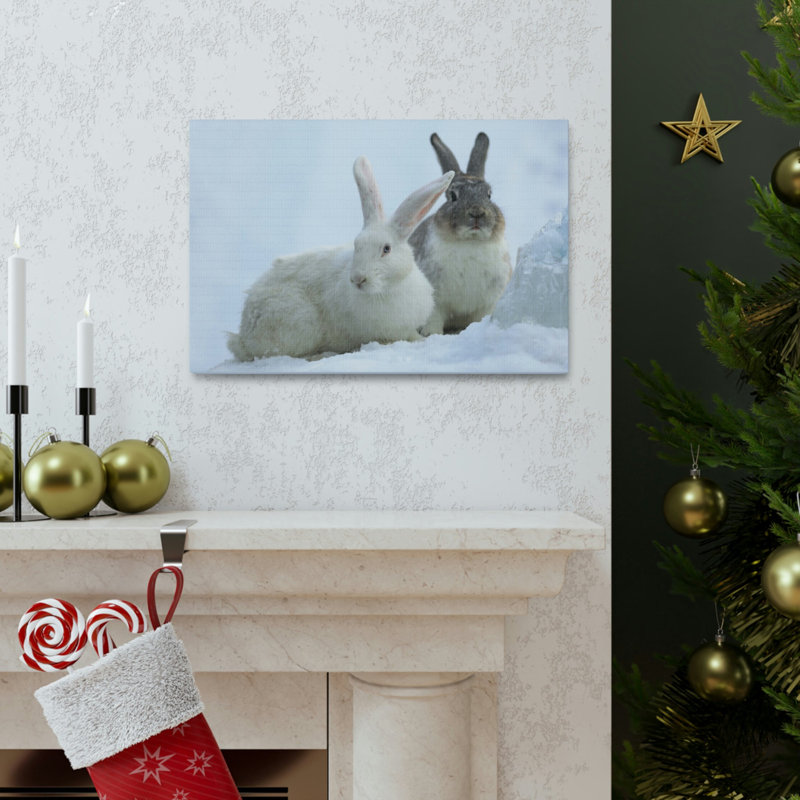 «Snow Hare Couple», art mural animaux, H 11 po x l 14 po