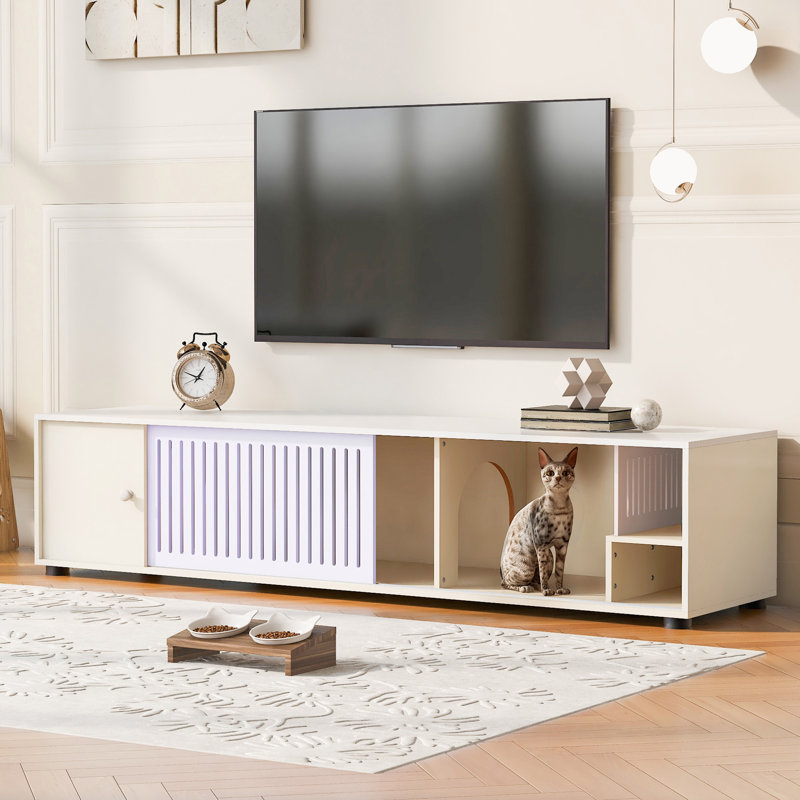 Furniture Style Cat TV Stand  With Storage And Removable Sliding Door