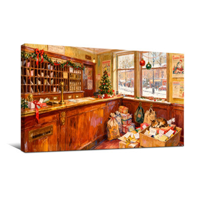 Intérieur de magasin de Noël avec décorations et cadeaux