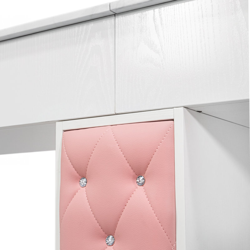 Organisateur de maquillage en bois, Blanc / rose