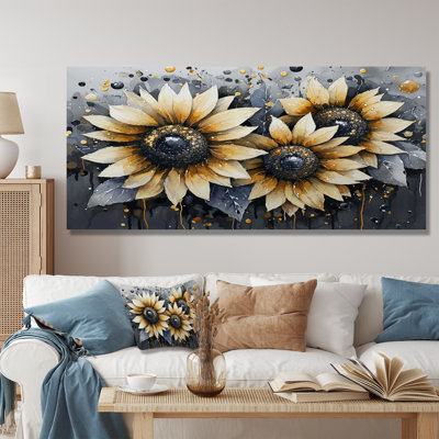 Watercolor Morning Dew of Sunflowers I - tournesols, décoration murale en métal, reproduction d'art traditionnelle en métal