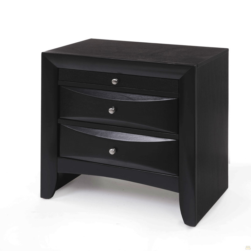 Table de chevet noire à 2 tiroirs avec plateau