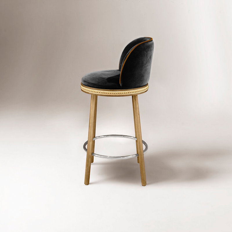Tabouret de bar et de comptoir Alma, Nickel satiné, Noir, Tabouret de comptoir (siège d'une hauteur de 27 p