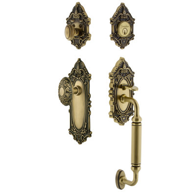 Grande Victorian Handleset with Single Cylinder Deadbolt and Door Knob and Rosette