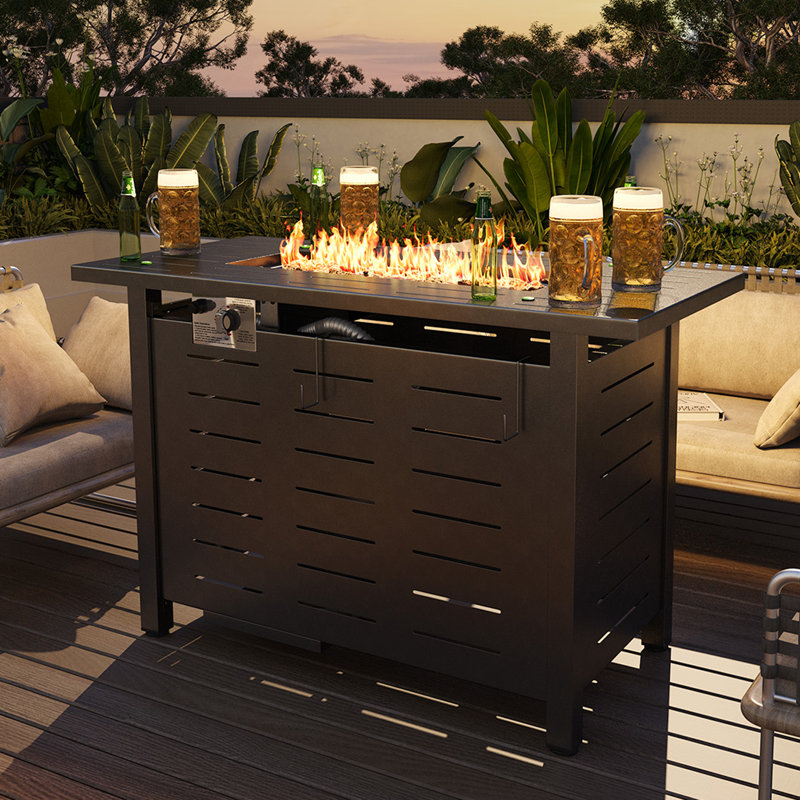 25" H X 40" W Iron Propane Outdoor Fire Pit Table With Cover