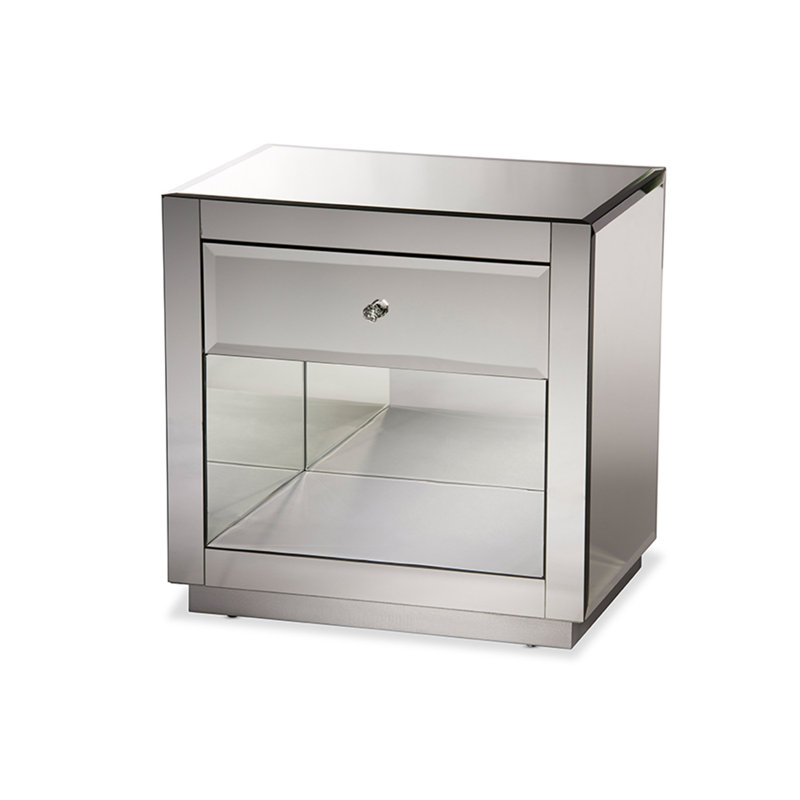 Table de chevet argentée avec miroir Hollywood Glam