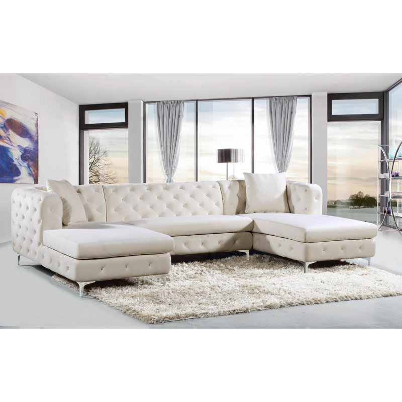 Miranda Velvet U-Shaped Sectional Symmetrical, Cream Velvet