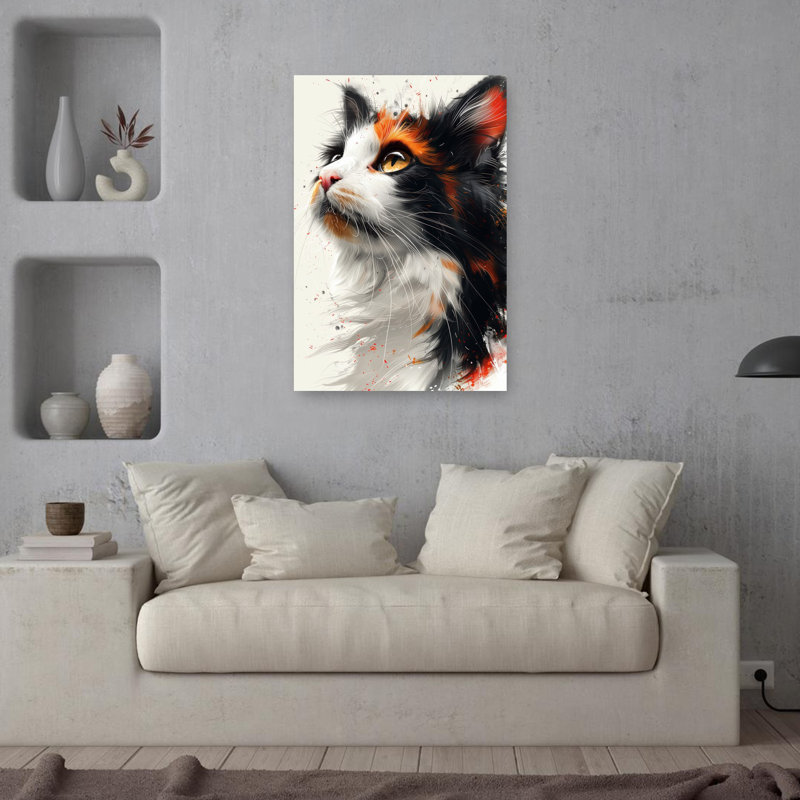 «Vibrant Calico Cat Portrait», art mural contemporain, 36" H x 24" W