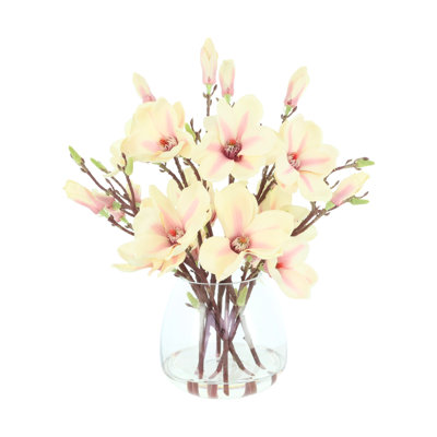 Kora Magnolia Floral Arrangement in Glass Vase