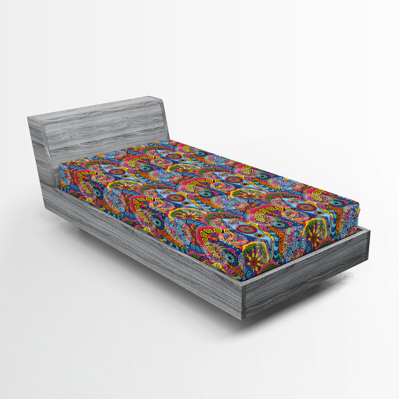 Drap-housse orange Ambesonne, Bleu / rouge / jaune floral, Drap-housse pour lit simple TG