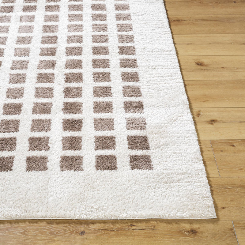 Tapis en polyester tissé à la machine à motif géométrique beige clair Kyro, Rectangle 7 pi 10 po x 10 pi