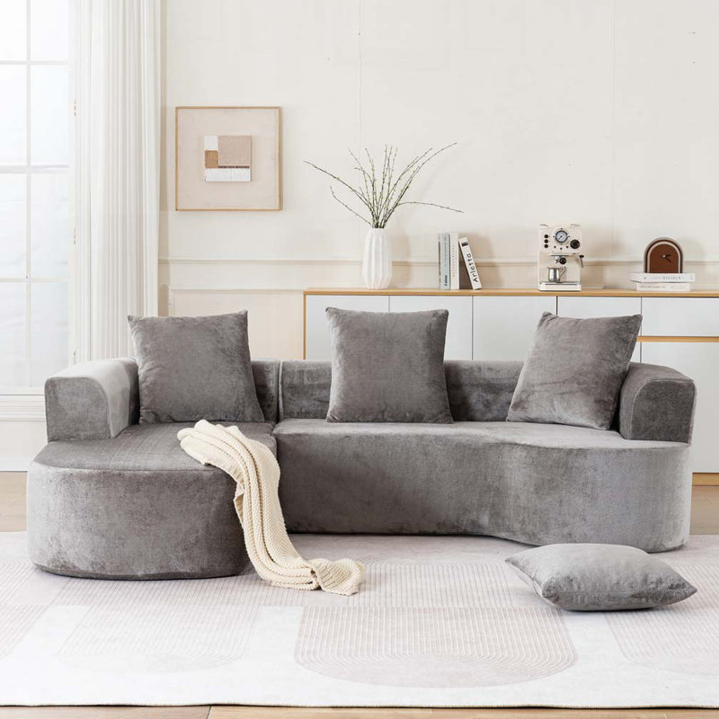 Canapé modulaire en tissu avec méridienne en L, aucun assemblage requis, Gris