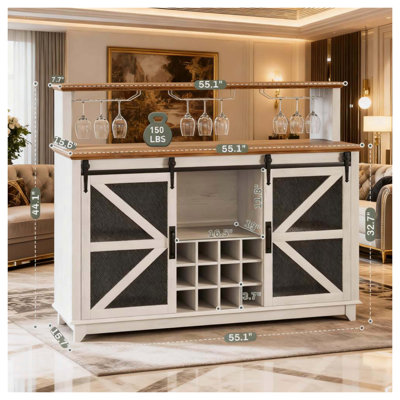 Coffee Bar Cabinet Farmhouse Wine Cabinet for Kitchen, Dining Room
