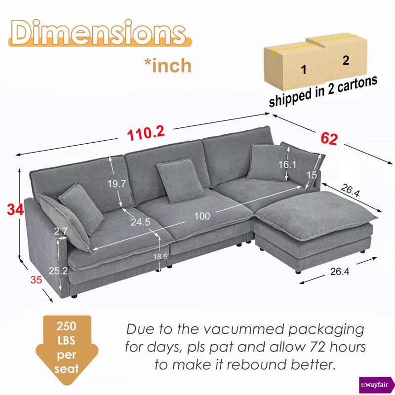 Subra 110.2"W Modular Sectional With An Ottoman Sofa Cloud Couch, Black Velvet