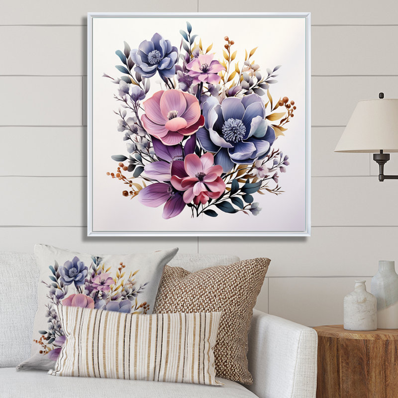 Bouquet de minimalisme mauve sur toile, H 24 po x l 24 po x P 1 po, Cadre flottant blanc