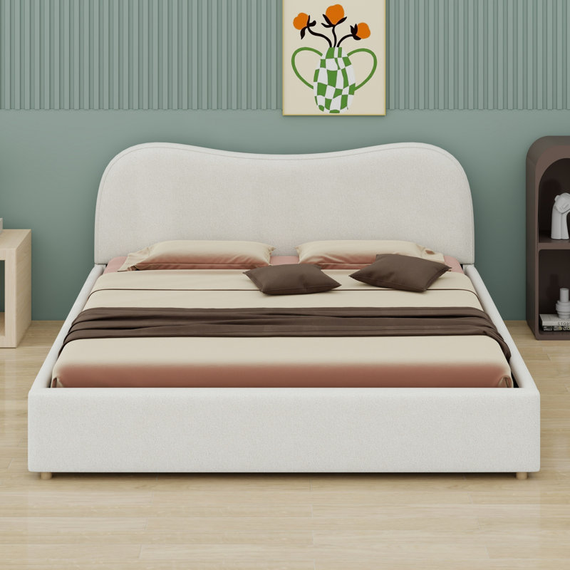 Lit plateforme tapissier avec lattes en bois, White, King