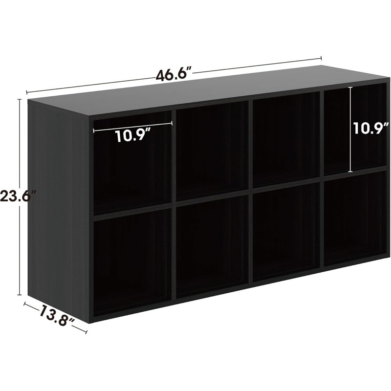 Latitude Run® Shoe Rack, 8 Compartment Open Storage Display Shoes Organizer FSSR017, Obsidian Wood