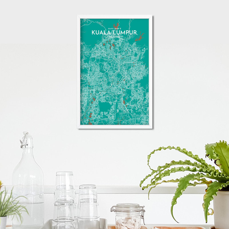 «Kuala Lumpur City Map», impression de luxe, H 17 po x l 11 po, Vert / brun