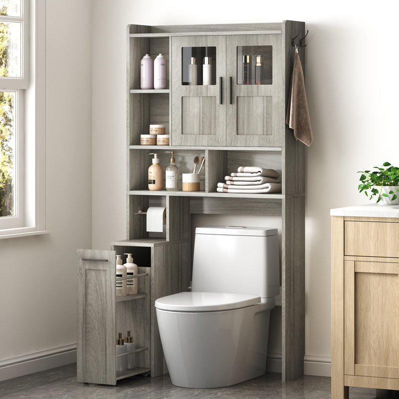 Rangement autoportant au-dessus de la toilette avec armoire, Gris