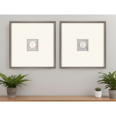 Set Of Two Coastal Intaglio III Silver Framed Print Wall Art