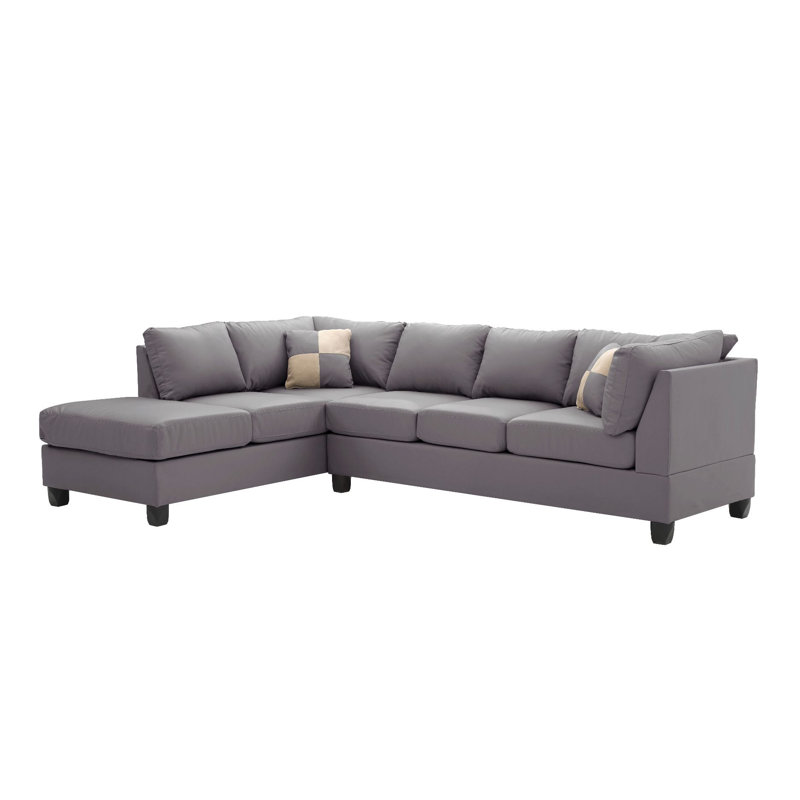 Malone Reversible Sectional Gray Faux Leather, Faux Leather Gray