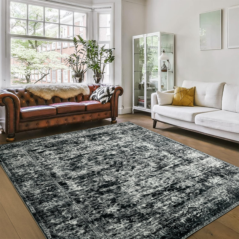 Tapis à motif floral lavable Wymond, Rectangle 6 pi x 9 pi