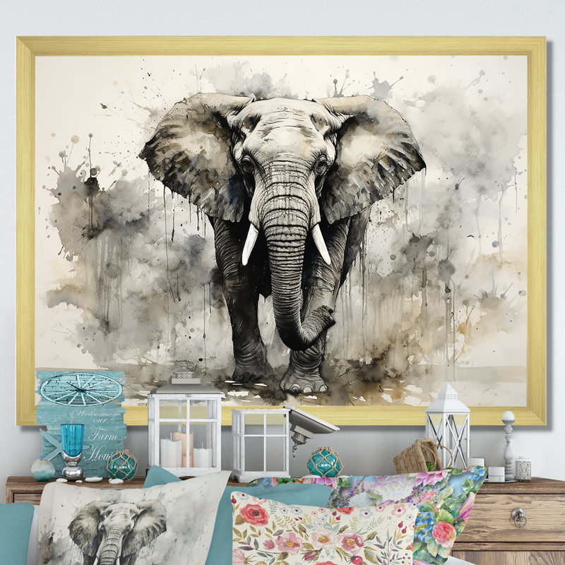 Elegant Elephant In Motion - Elephant, reproduction sur toile encadrée, H 30 po x l 40 po x P 1,5 po, Cadre doré simple