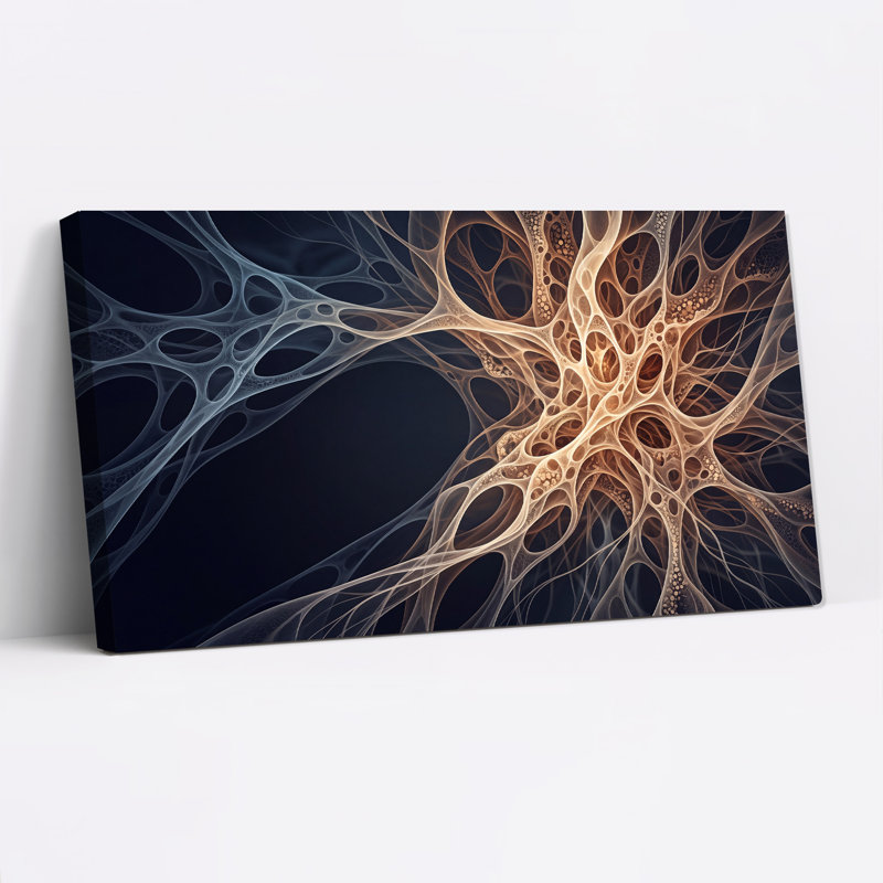 «Blue» and Gold Fractal Structure Modern Design, art mural sur toile, L 58 po x H 28 po
