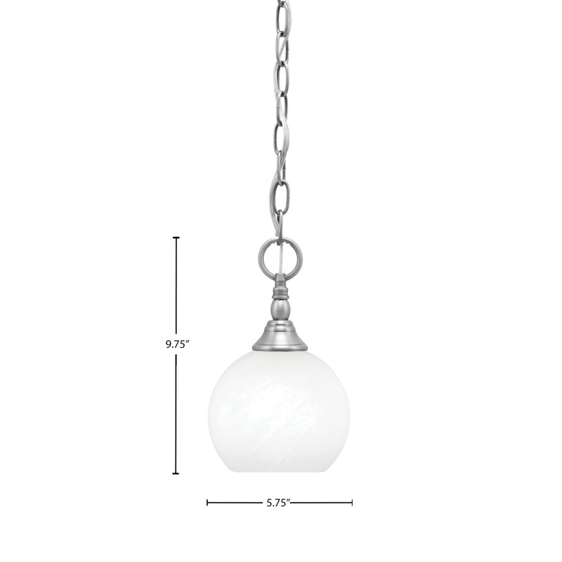 Mini-luminaire suspendu en chaîne avec verre de marbre blanc de 5,75 po, Nickel brossé