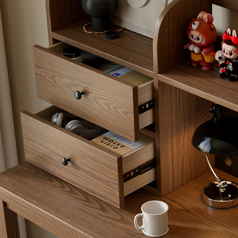 Bureau d'écriture rectangulaire à 2 tiroirs en bois massif brun noisette, H 53,15 po x l 70,87 po x P 23,62 po 