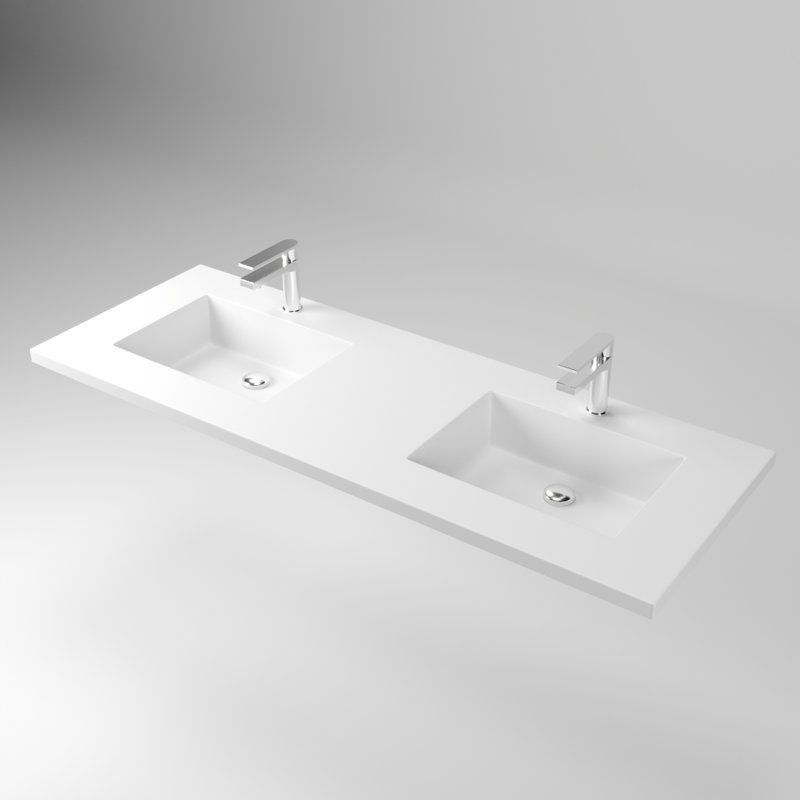 Plateau de meuble-lavabo double 72 po avec lavabos intégrés Serenity - blanc, Simple, Blanc