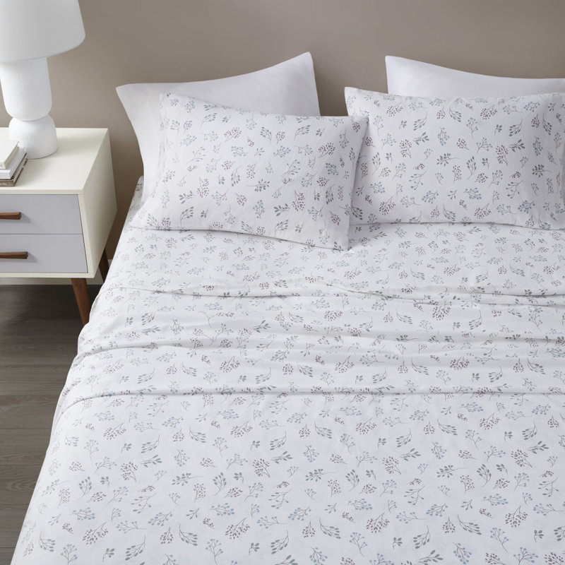 Ensemble de draps surdimensionnés en flanelle 100% coton 4 pièces, Ensemble de draps pour grand lit avec 2 taies d'or