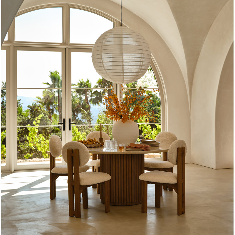 Ohara 60" Round Marble Dining Table, Beige/Light Brown
