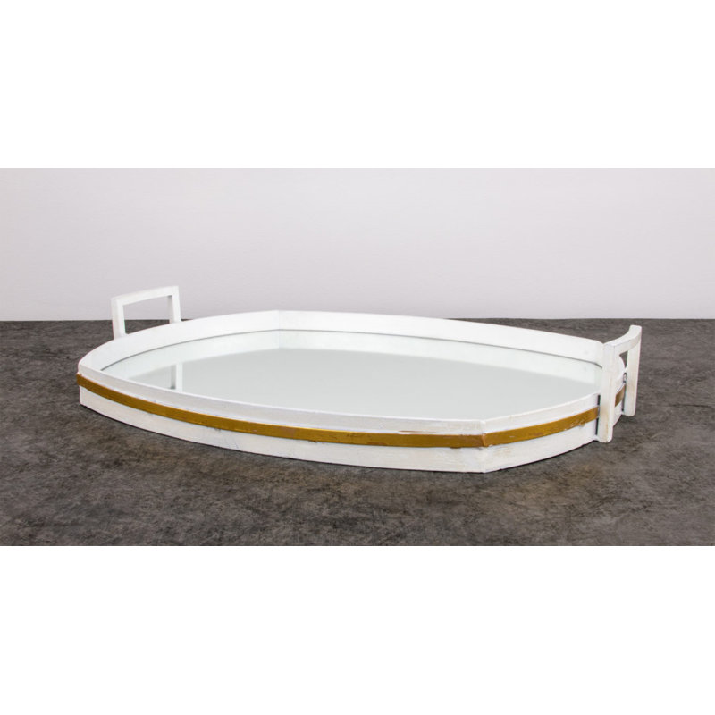 Santiago Decorative Tray, White/Gold