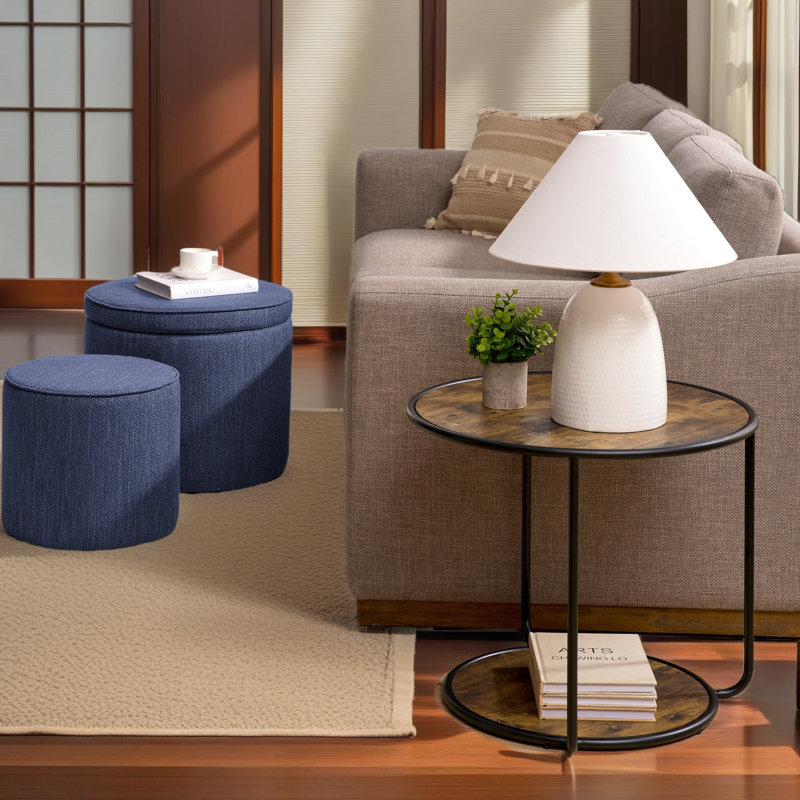 Repose-pieds, ensemble de repose-pieds multifonctionnel, combinaison de repose-pieds et de table, avec tabouret tambour, avec espace de rangement