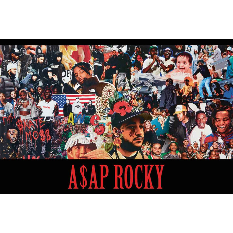 ASAP Mob Rocky Collage Music - impression d'art graphique, Affiche plate, H 24 po x l 36 po x P 0,05 po
