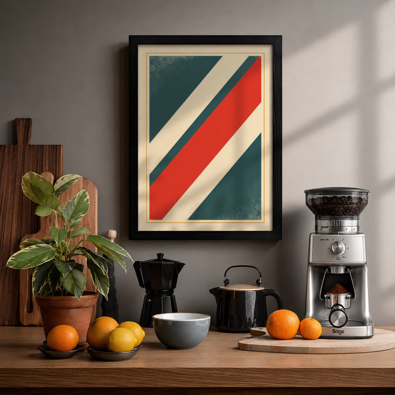 Diagonal Rhythm Geometric - Framed Print, Black, A4 - 29.7 x 21.0 cm