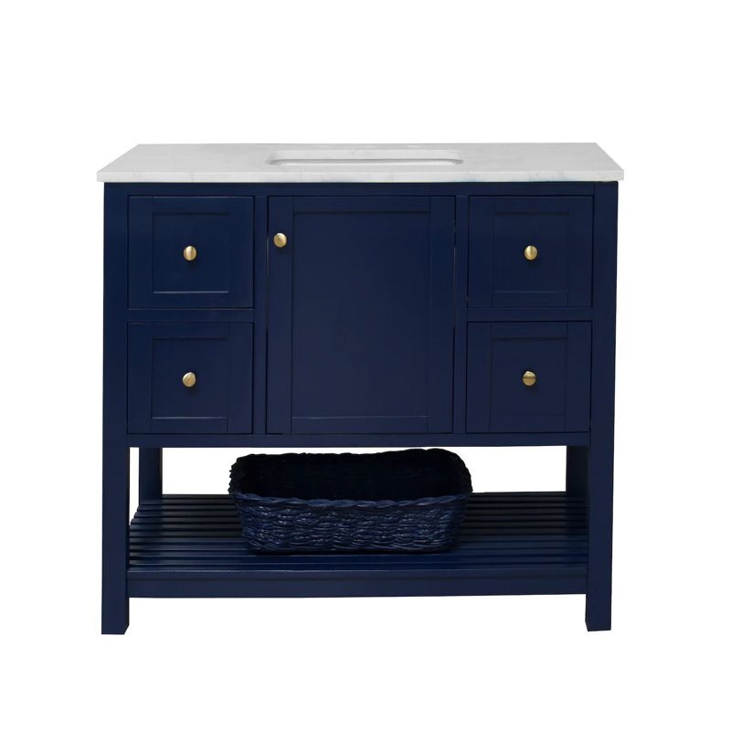 Ensemble de meuble-lavabo simple 42 po Binne, Bleu royal, Carrara d'ingénierie