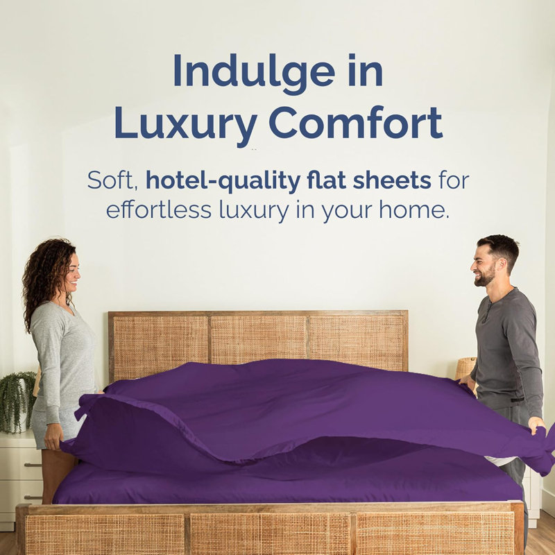 Soft Flat Sheet – Cooling, Breathable & Wrinkle Free Top Sheet, Purple, Queen