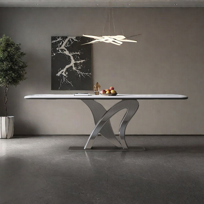 Sintered stone ‘N’ shape dining table, 29.53"H x 70.87"L x 35.43"W