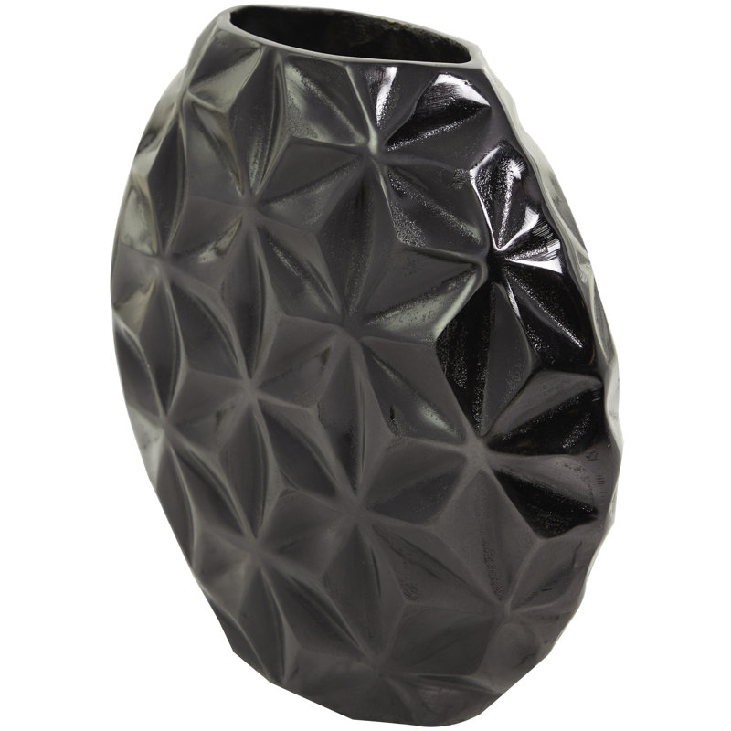 Aluminum Metal Faceted Geometric Decorative Vase, 11.2" H x 12.25" W x 4.15" D, Black